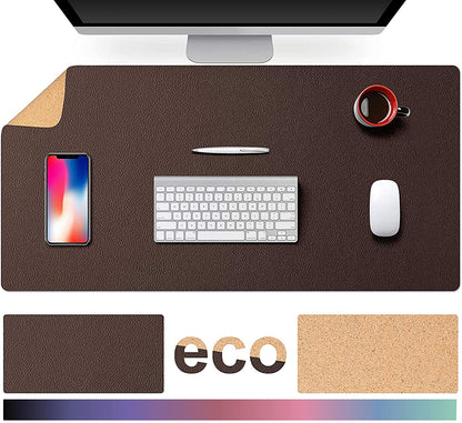 Large Natural Cork & Leather Desk Mouse Pad, Double-Sided Desk Protector, Smooth Surface Mouse Pad, Waterproof Desk Mat for Office/Home/Gaming (32" X 16" Coffee)