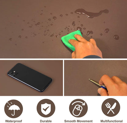 Large Natural Cork & Leather Desk Mouse Pad, Double-Sided Desk Protector, Smooth Surface Mouse Pad, Waterproof Desk Mat for Office/Home/Gaming (32" X 16" Coffee)